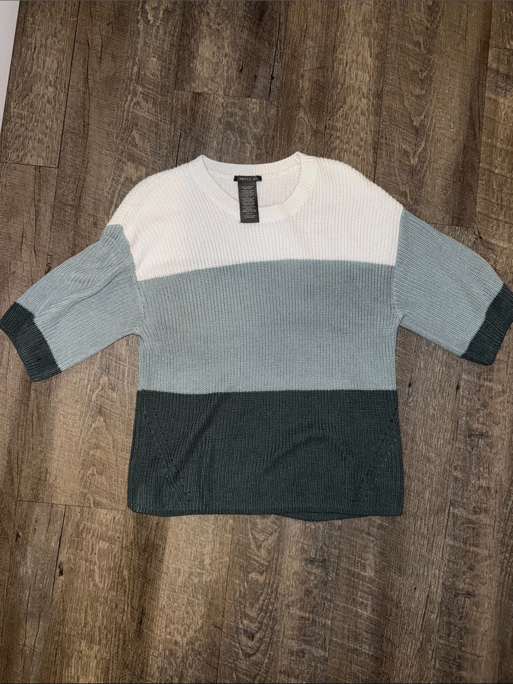 Matty M White, Sage & Deep Green Colorblock Crewneck Sweater